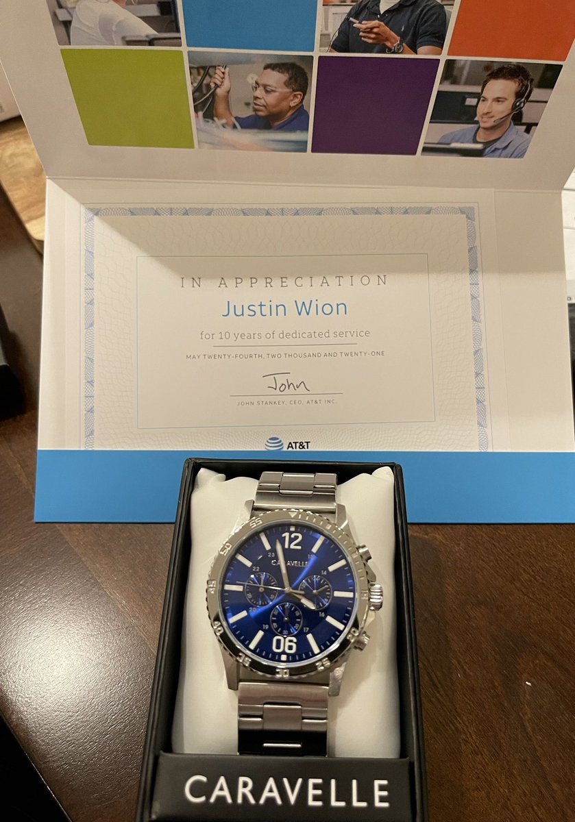 WionJustin's tweet photo. Just got this in the mail. 10 years ago May 24th I started my @ATT journey. It’s been a crazy quick 10 years. I’ve worked with so many awesome people over this time and can’t wait to work with more amazing people in the next 10 years!!  #lifeatatt https://t.co/89tpv9wyvt