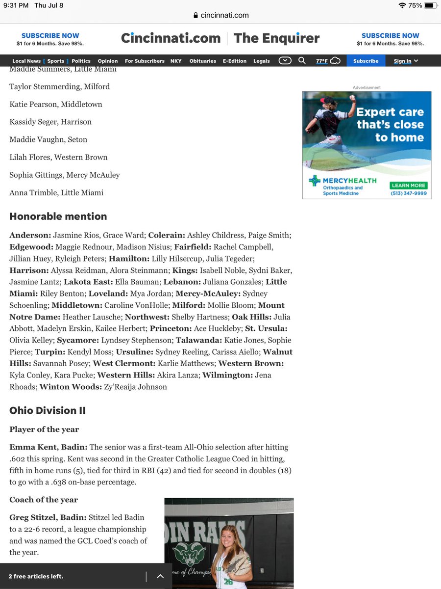 Shout out to Shelby Hartness making DI All City Honorable Mention