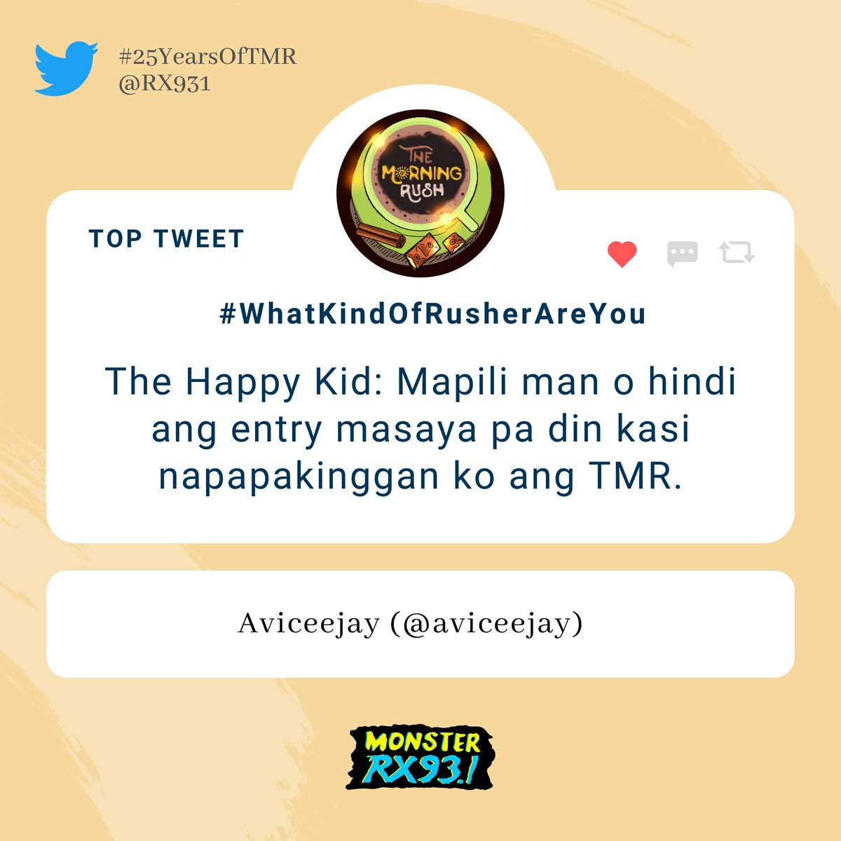 RX931's tweet photo. #WhatKindOfRusherAreYou from @aviceejay #25YearsOfTMR https://t.co/ANKTiLqIxt