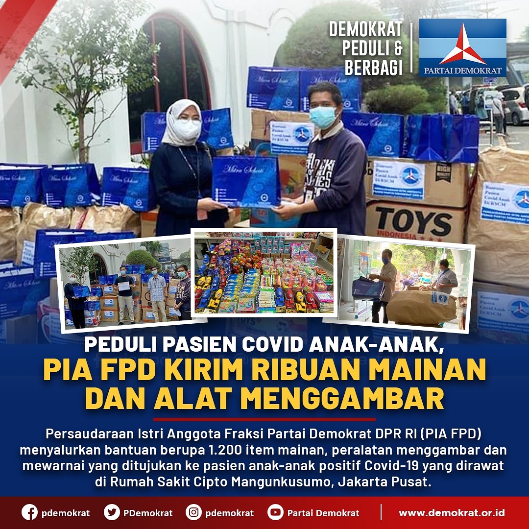 Demokrat_TV's tweet photo. Peduli Pasien Covid Anak-anak, PIA FPD Kirim Ribuan Mainan dan Alat Menggambar
@piafpd
#PIAFPD
#DemokratPeduliDanBerbagi https://t.co/IfZjkuS5BD