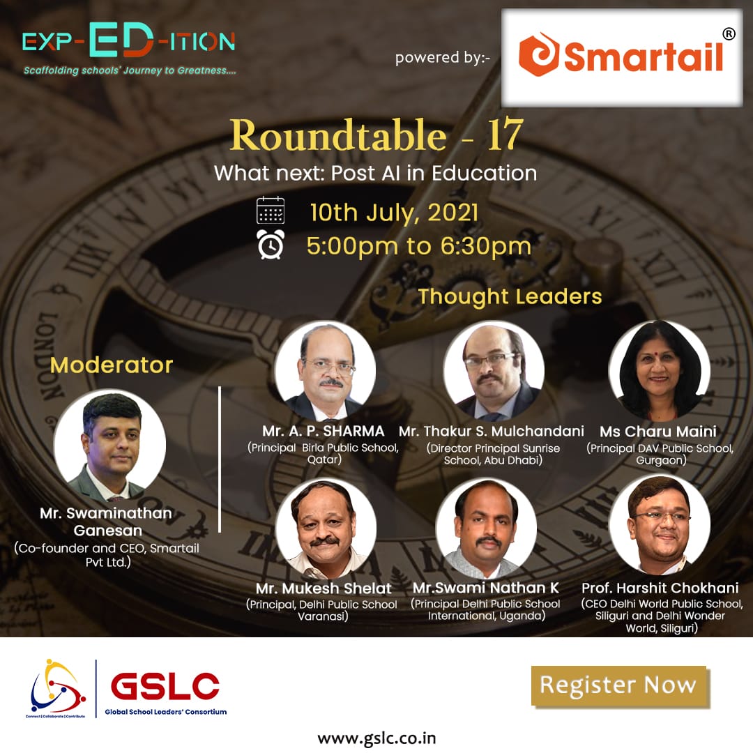 Smartail_'s tweet photo. Exp-Ed-ition- Scaffolding Schools' Journey to greatness A series of online Round Table Discussions 

What Next: Post AI in Education on 10th July 5.00 To 6.30 PM

For Registrations click: https://t.co/iAs47ZXNcq

#edtech #ai #education #OnlineClasses #deepgrade #schoolmanagement https://t.co/vgK0QwaVmk