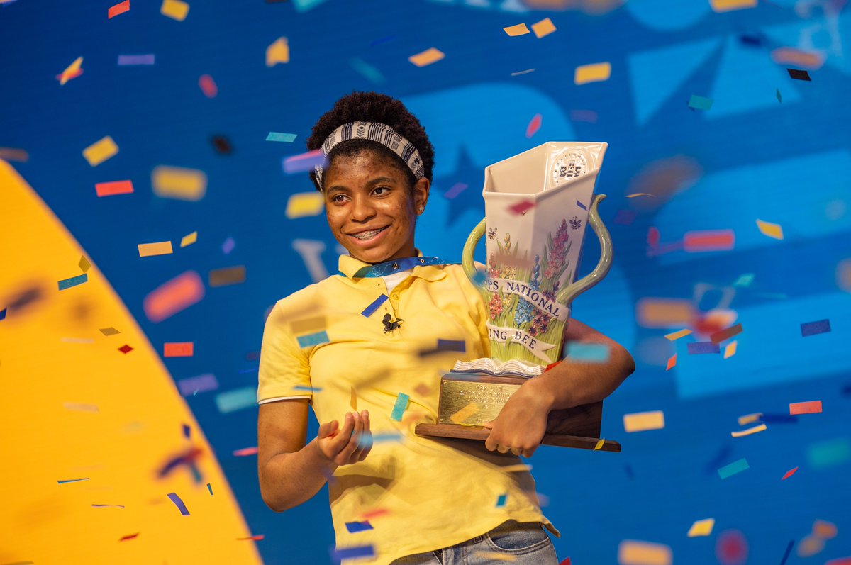 ScrippsBee's tweet photo. It was the smile and twirls for us! After tying for 370th place in 2019, #Speller133 Zaila Avant-garde wins the 2021 Scripps National Spelling Bee.

Congrats to all of our spellers. We're proud of everyone's poise and courage in facing the dictionary. #SpellingBee #TheBeeIsBack https://t.co/wHfYeU4CNl