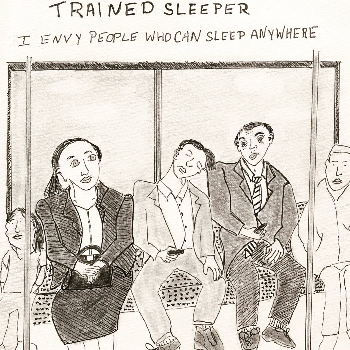 penandstink's tweet photo. I really envy people who can sleep anywhere. 
#crappydrawing #shitdrawing  #train #commuting #noddingoff #dozing #居眠り #電車 #通勤 https://t.co/cK3llPP8fI