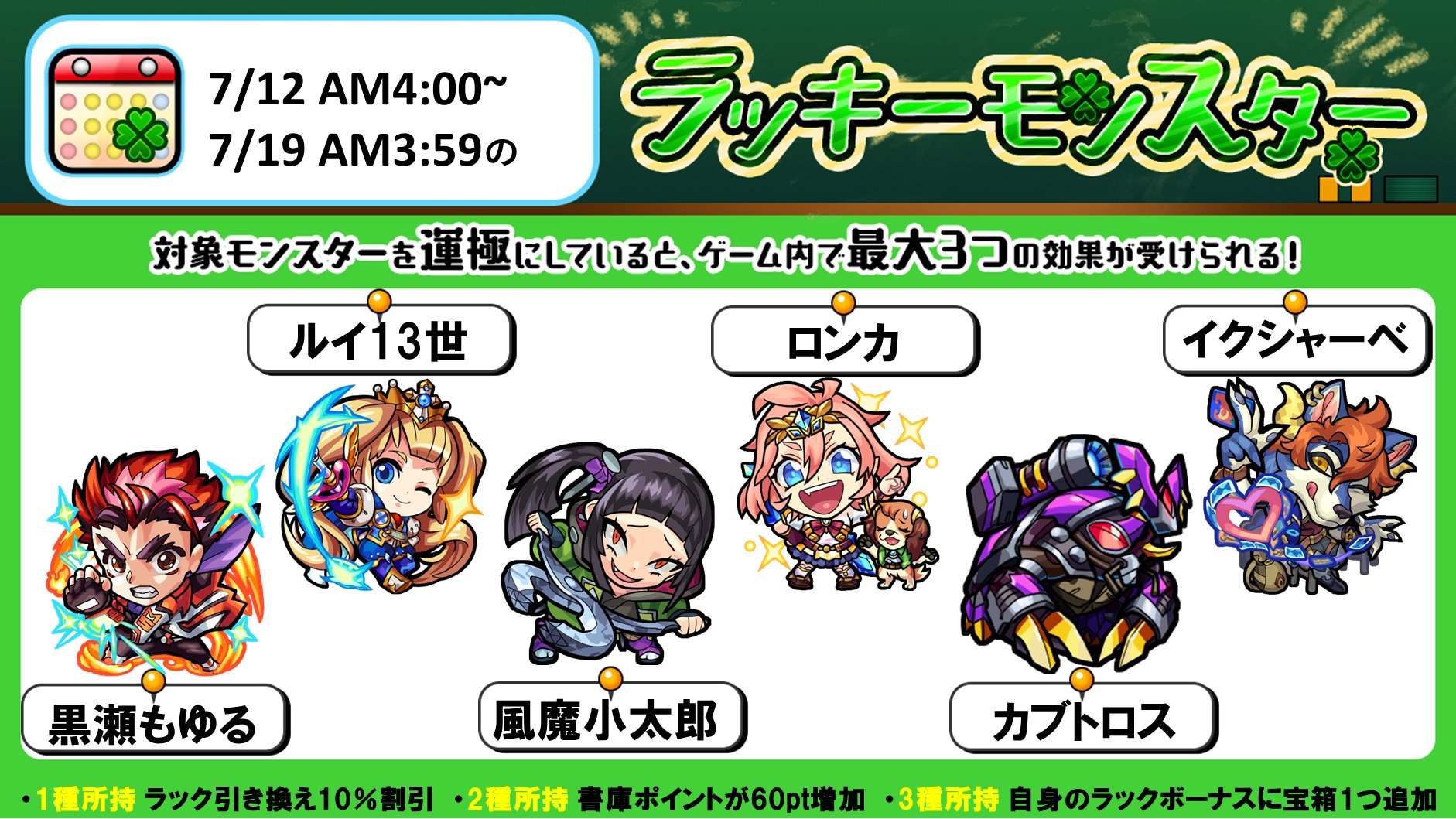 モンスターストライク公式 モンスト 次回のラッキーモンスター 対象モンスターを運極にしている種類数に応じて 最大3つの効果が受けられます 詳細はこちら T Co Grzhh23tka モンスト T Co Wqmhm5ttek Twitter