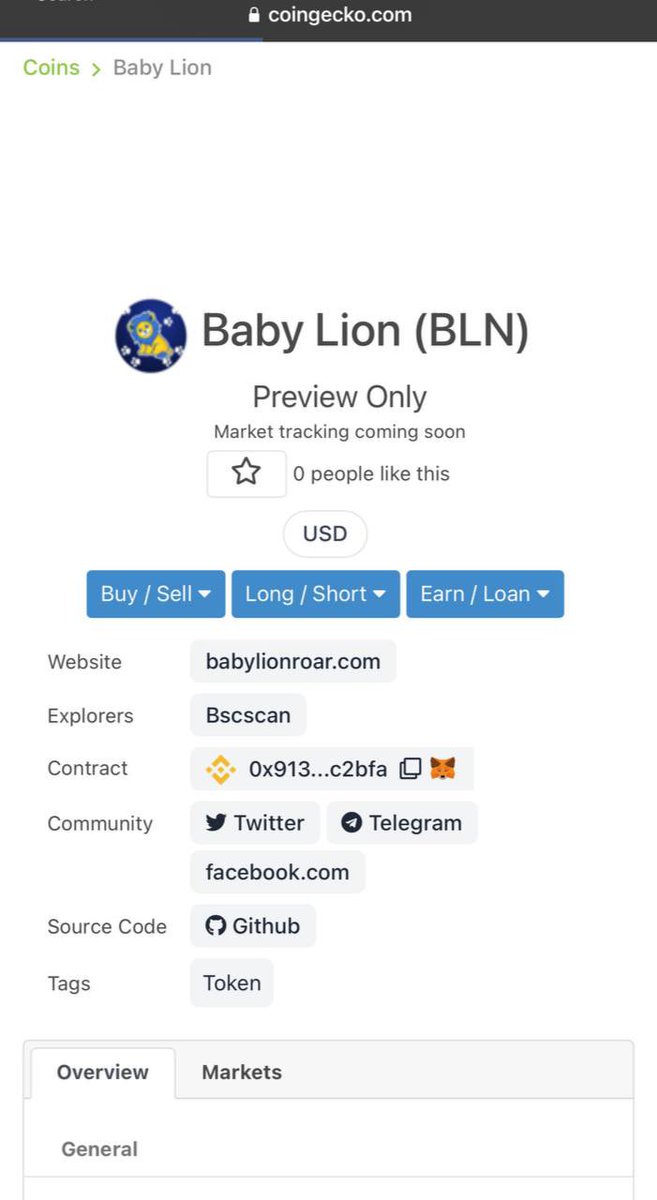 IT’S CG x $BLN 🚨BABY LION IS NOW AVAILABLE FOR PREVIEW ON COINGECKO! 👀🚀 Soon it will be officially listed on Recently Added! LFG, LIONS! 📈

coingecko.com/en/coins/baby-… $BLN #BSC $CAKE #Coingecko #CG $UNI $FEG $DOGE $ELON $SGO