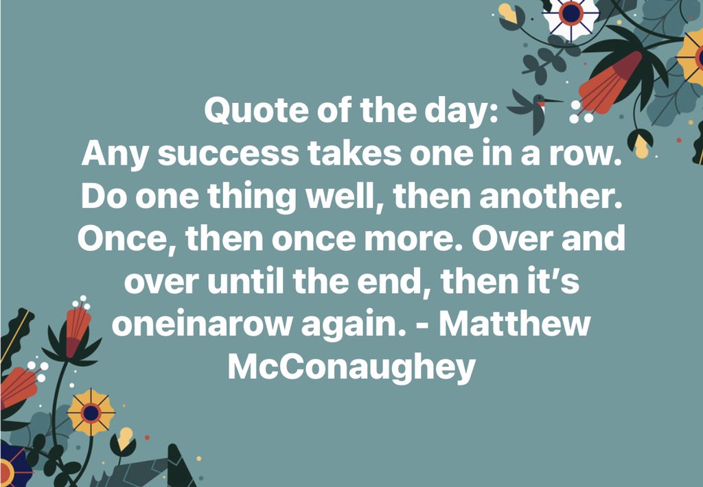 JGatherers's tweet photo. I’m reading Greenlights by Matthew McConaughey. His quotes are very uplifting. This book is a great reminder that we should celebrate the successes and learn from the failures. Nothing more. #books #greenlightsbook #matthewmcconaughey #quotestoliveby #inspiration #quote https://t.co/HJlxToLwD2