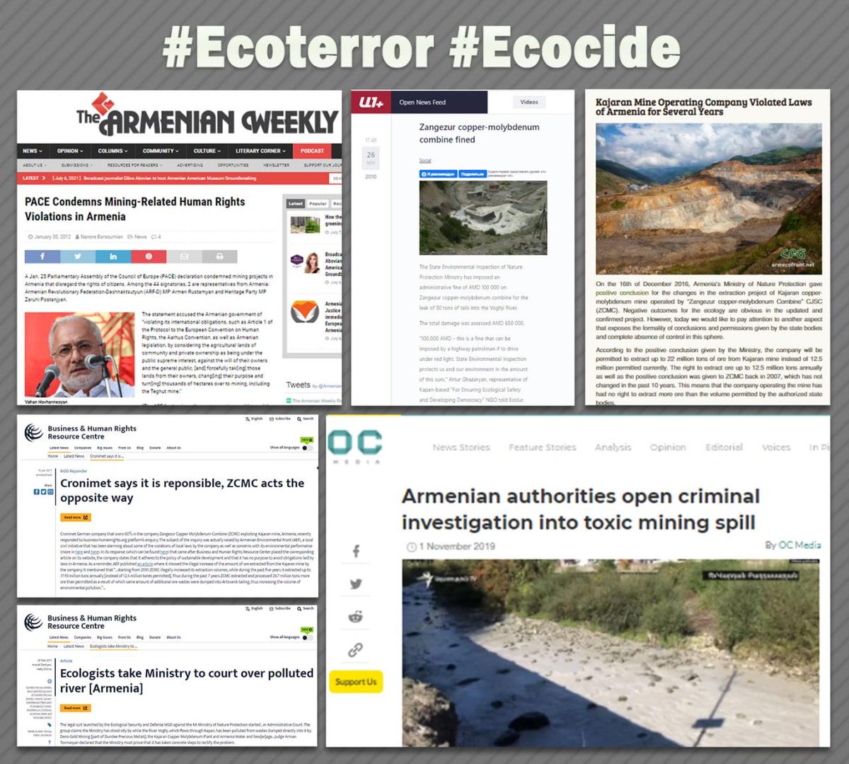 hsnasibov's tweet photo. Despite numerous calls from both 🇦🇿 and 🇦🇲 environmental activists, #Armenia continues to contaminate transboundary Okhchuchay river, causing #Ecoterror #Ecocide endangering the living species and the health of humans.  
Int'l community must urge them to STOP!
@UNEP @NatGeo @UNDP https://t.co/vGMyS407rU
