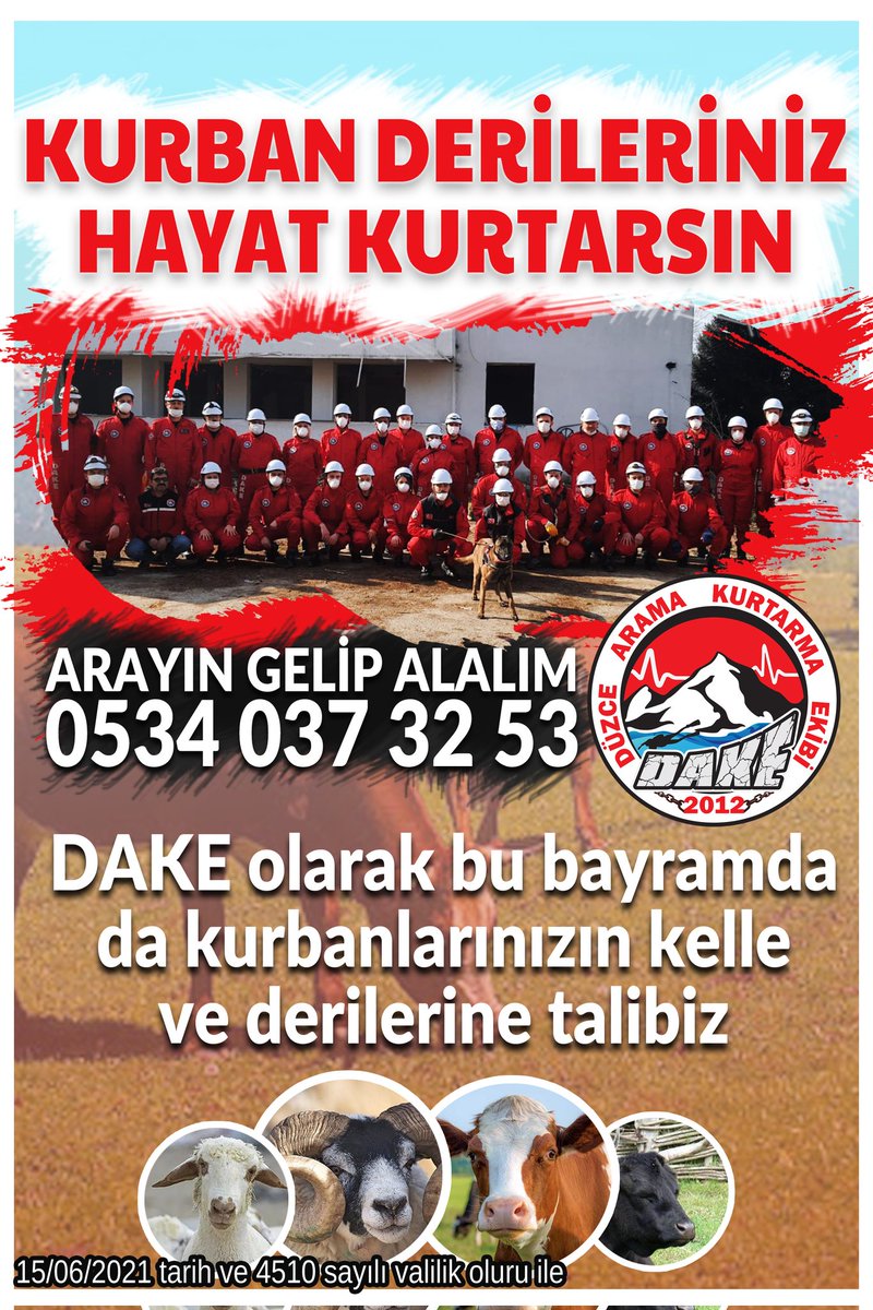 DAKESAR's tweet photo. KURBAN DERİLERİNİZ HAYAT KURTARSIN 
☎️05340373253 
bizlere ulaşıp,kelle ve derilerinizi aldırabilirsiniz 🐏

#DAKE #kurbanbayramı #afetlemücadele #düzce #kurbanderilerinizhayatkurtarsın #aramakurtarma https://t.co/rH2vucFS4L