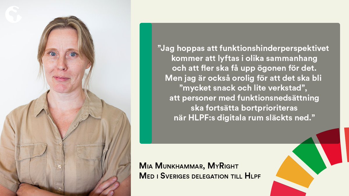 Mia Munkhammar, MyRight är med och bevakar #HLPF2021. "Civilsamhället är en viktig aktör under HLPF av många skäl. För just personer med funktionsnedsättning är civilsamhället avgörande för att nå förändring." #SpotlightAgenda2030. <a href="/MyRight_se/">MyRight</a>
 Läs mer: bit.ly/36pdsGw