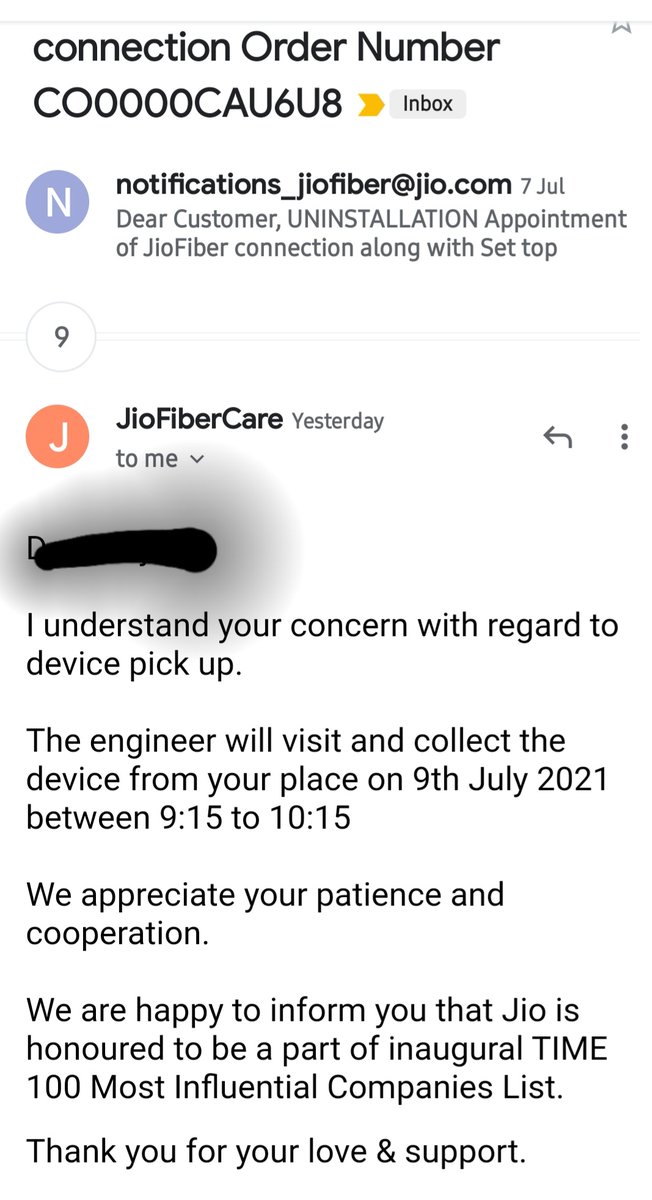 anuphingmire's tweet image. No update on the scheduled pick up even after 5 hours from the commited time. Current date and time: 9th July 2021. 2:00 PM
@reliancejio @JioCare 
#FalseCommitments