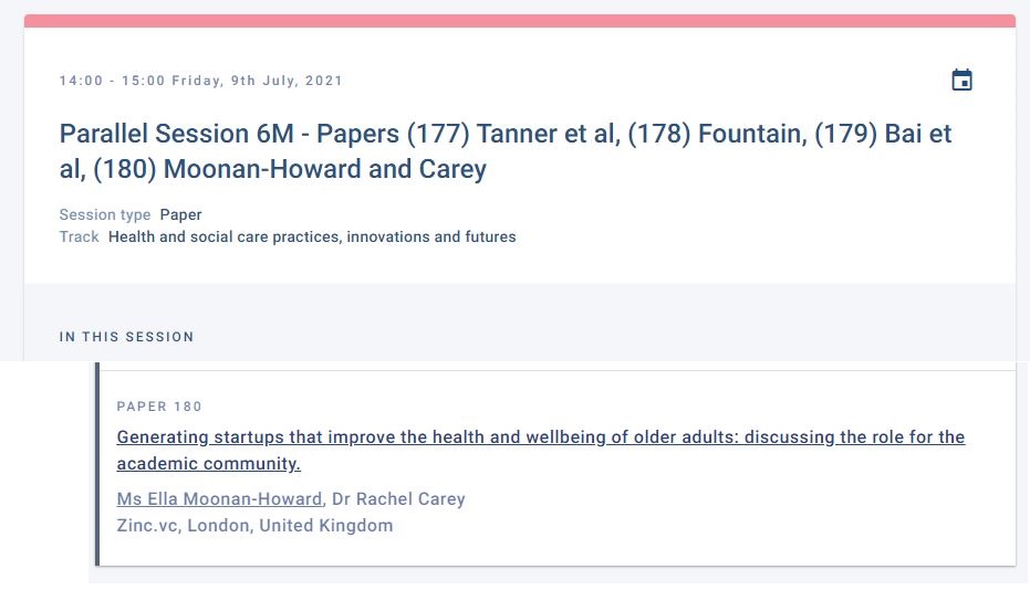 CPCpopulation's tweet photo. And in our members' final contribution to #BSG2021 👇

@MoonanHowarde will present work with @rach_carey on generating startups that improve the health and wellbeing of older adults, and the role for the academic community in session 6M (14:00-15:00):

https://t.co/hdlbTUpNBF https://t.co/9v2aedhIAs