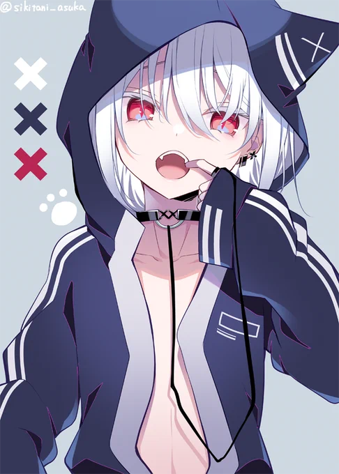 銀髪×チョーカー×猫耳パーカー 