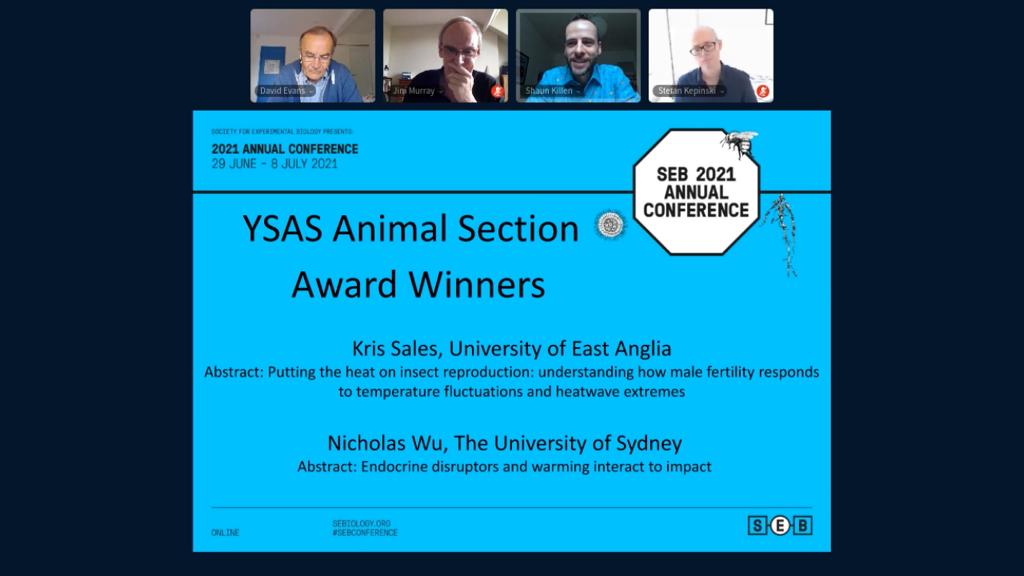jessiegardner01's tweet photo. Congratulations @KrisSales1992 for winning the @SEBiology Young Scientists Award (animal section)! 👏🎊🎉 for his presentation on #tribolium and #heatwaves @gage_matt @vasudeva_ram
#SEBconference #SEB2021 #YSAS https://t.co/6fB8TYb62W