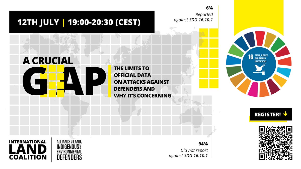 landcoalition's tweet photo. Land &amp; environmental defenders are attacked worldwide, yet only 14 countries have reported on attacks against them. 

❗That's a #CrucialGap that needs to be addressed❗️
Join our #HLPF2021 side event on Monday.

🗓️12 July
🕑 19.00 CEST
✏️Register: https://t.co/0Ng5kZTbxY https://t.co/GRejQ44RO8