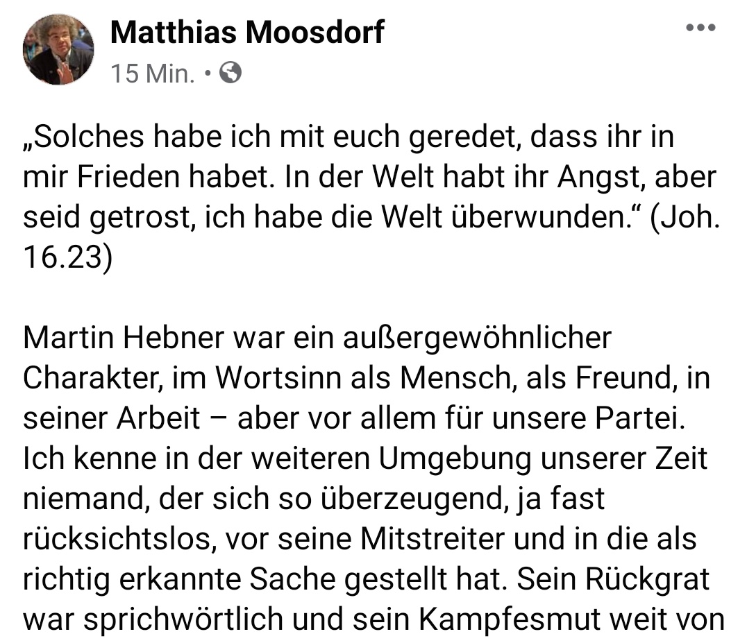 w_teupher's tweet photo. Matthias #Moosdorf hat einen Nachruf auf seinen verstorbenen Arbeitgeber Martin #Hebner verfasst. Den er dazu nutzt um gegen die #AfD Bundestagsfraktion und deren Verstrickungen mit Tom #Rohrböck auszuteilen. https://t.co/6HsyY49Ofo