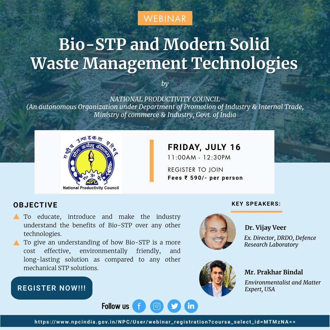 CbS_Energy's tweet image. #webinar being conducted by NPC India on Bio-#SewageTreatmentPlant &amp;amp; Modern Waste Management Technologies on 16July at 11 am.

Register here: npcindia.gov.in/NPC/User/webin…

#biostp #wastemanagement #wastehandling #wastedisposal #wastewatertreatment #solidwastemanagement