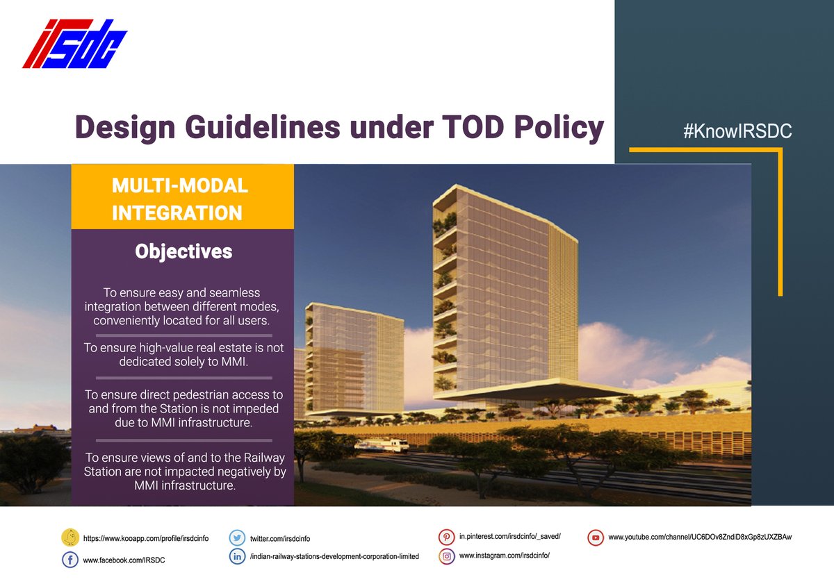 irsdcinfo's tweet photo. #TransitOrientedDevelopment advocates Multi-Modal Integration that will create a link among all modes of transportation in the area to ensure easy access to all.
#TODPolicy #Railopolis #IndianRailways #IRSDC #FormBasedCodes
@rlda_india @IrconOfficial @AshwiniVaishnaw https://t.co/5rwUEvplzp