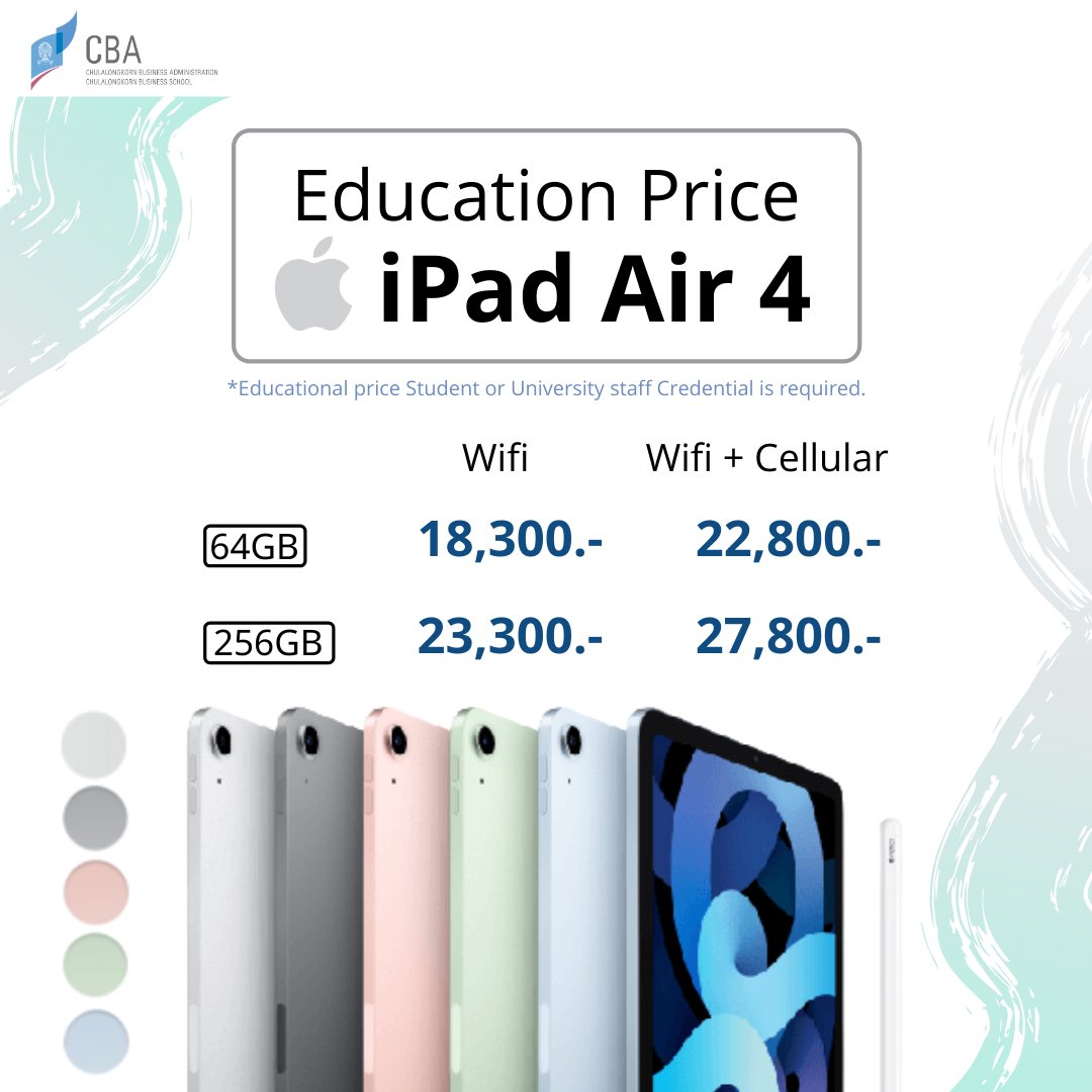 CBA2021_Praew's tweet photo. 📣📣อัพเดท in stock พร้อมส่ง📣📣

iPad Air 4 (2020) Wifi + Cellular 64GB 
-Space Grey
-Silver 
-Rose Gold
-Sky Blue
iPad Air 4 (2020) Wifi + Cellular 256GB 
-Space Grey
-Silver
-Green
-Sky blue 
#Dek64 #Dek65 #Dek66 #ทีมมช #ทีมมก #ทีมมธ #ทีมจุฬา #cu105 #ไอแพดเพื่อการศึกษา #freshy https://t.co/LPSLMfmcSg