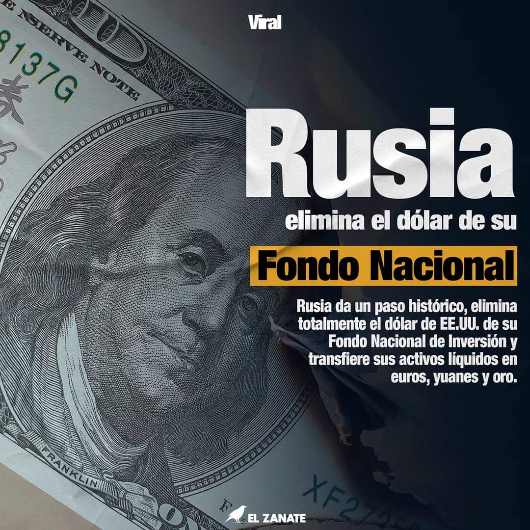 #8Julio IMPORTANTE 🚨
#Viral| #Rusia elimina el dólar de su fondo nacional de inversión y transfiere sus activos líquidos en euros, yuanes y oro. 🇷🇺💵
#inversiones 
#JulioCaminosDeVictorias 
#PLOMO19