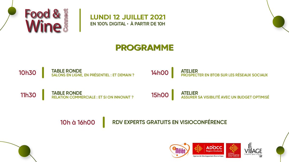 CelEtPoivre1's tweet photo. 📅 A noter dans ton agenda : lundi 12 juillet, le Food & Wine Connect #2 de @la_melee_mtp
Ça se passe en ligne, et j’animerai l’atelier de 15h.
ℹ️ : https://t.co/lCDo4hOpBM
#TransfoNumerique @adocc_ @occitanie @villagebycal @la_melee https://t.co/qV1xuf4HDX