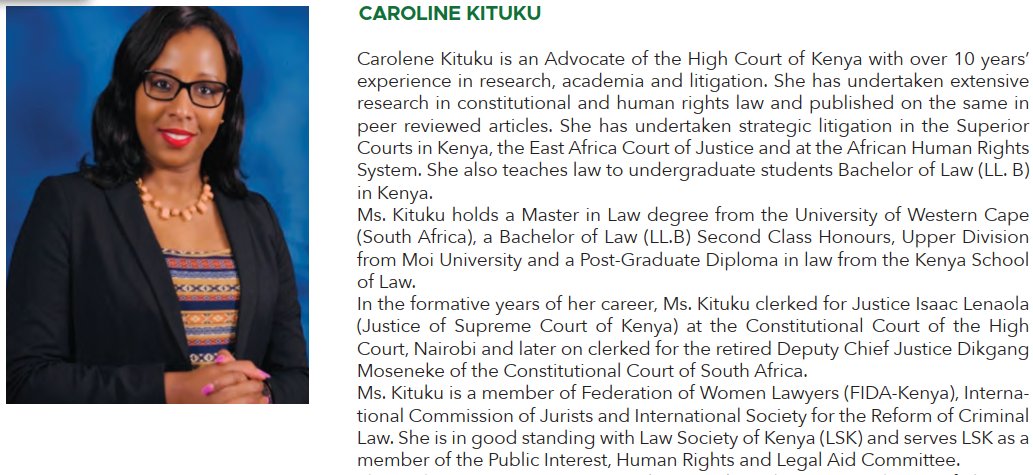 ISLAfrica's tweet photo. Carolene Kituku is a member of the Federation of Women Lawyers (FIDA Kenya) and an Advocate of the High Court with over 10 year's experience in research, academia and litigation. https://t.co/EX5ca1RPGK