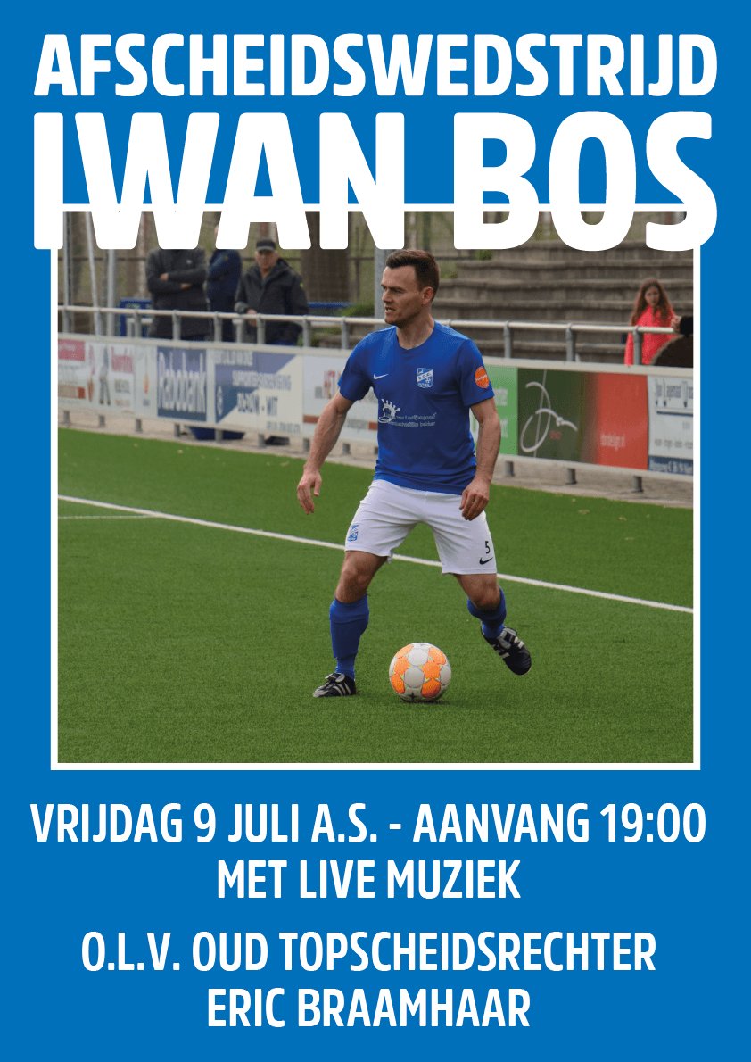 Vanavond neemt na 14 seizoenen A-selectie, Iwan Bos afscheid van SDC. De aftrap van de afscheidswedstrijd is om 19.00 uur. 
Neem vanavond afscheid van Iwan die zowel binnen als buiten de lijnen veel voor onze club heeft gedaan!