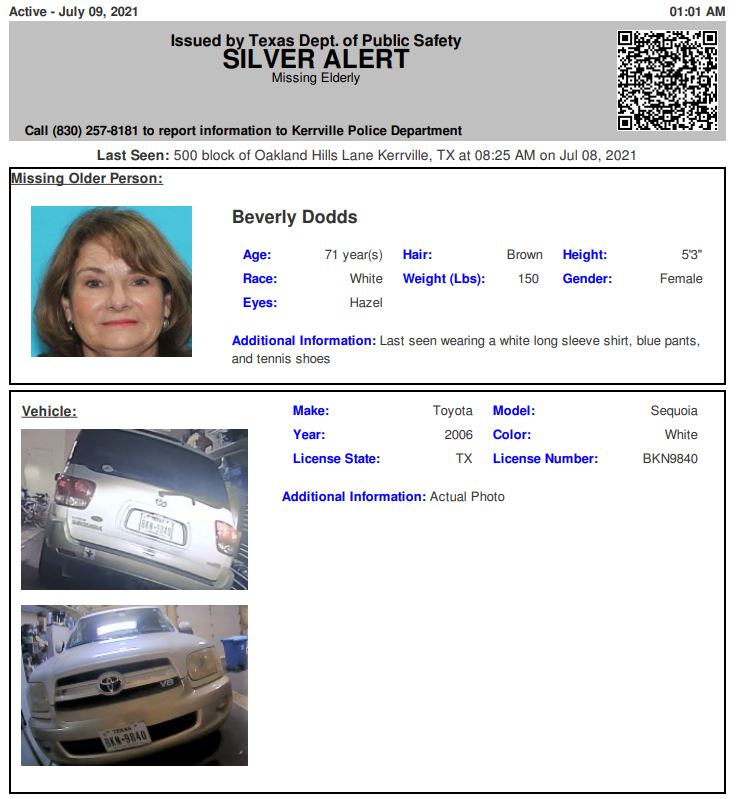 Texas Alerts on Twitter "ACTIVE SILVER ALERT for Beverly Ruth Dodds