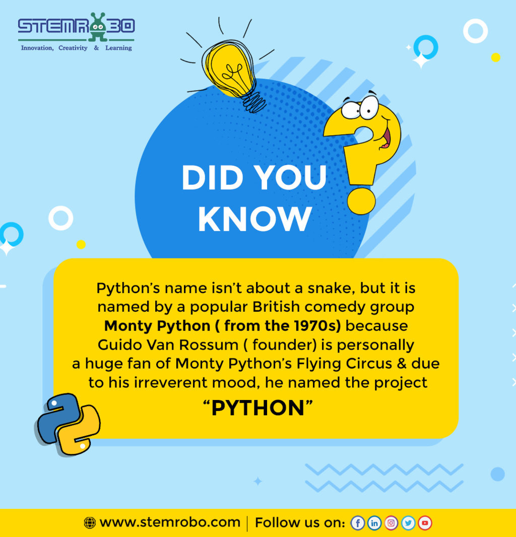 DID YOU KNOW??

#python #programming #knowledgetime #doyouknow #computer #facts #codingfacts #learningeveryday #smartkids #futurecoding #ai #atl #onlinecourses #basicpython #graphicdesign #stemrobo #artificialintelligence #iot #science #stemeducation #innovation #creativity