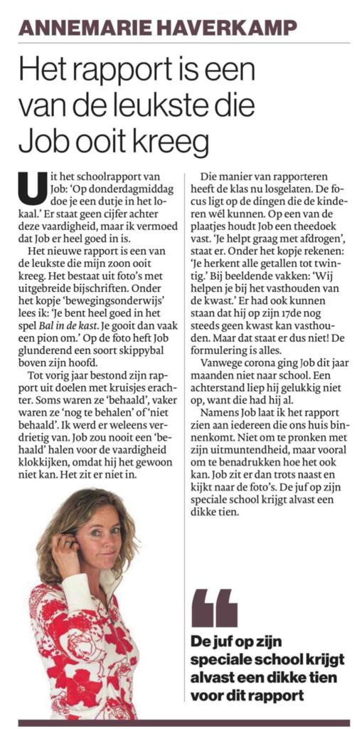 In het coronajaar kreeg Job zijn leukste rapport ooit. Alleen maar plaatjes!