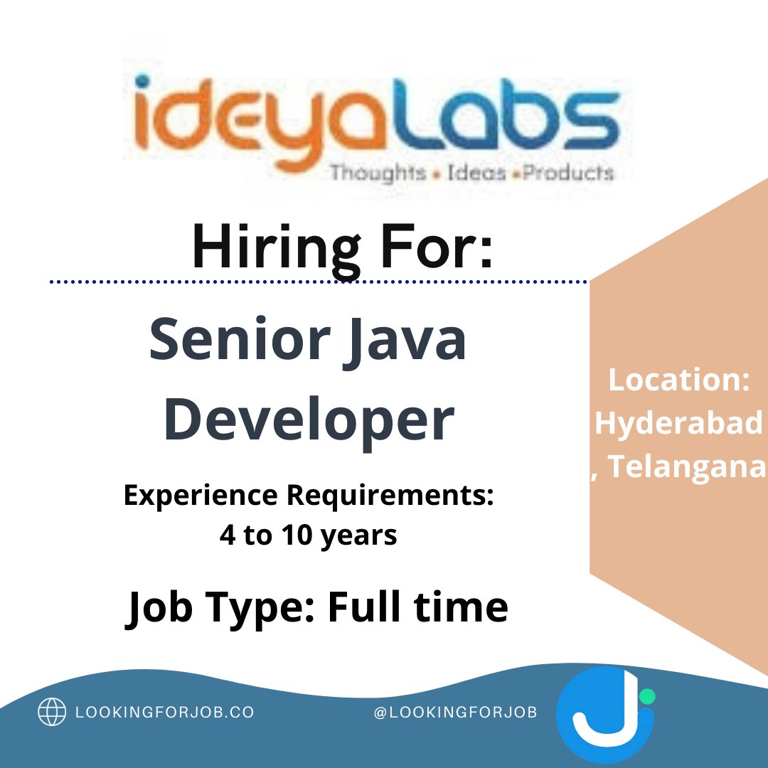 #looking For Senior Java Developer
At ideyaLabs
Location: Hyderabad, Telangana #india
Qualification: BE/B.Tech.
Apply Now: lookingforjob.co/job/1580
Join Our Telegram Channel: t.me/looking_for_jo…
Build an excellent resume & get hired quickly:- lnkd.in...