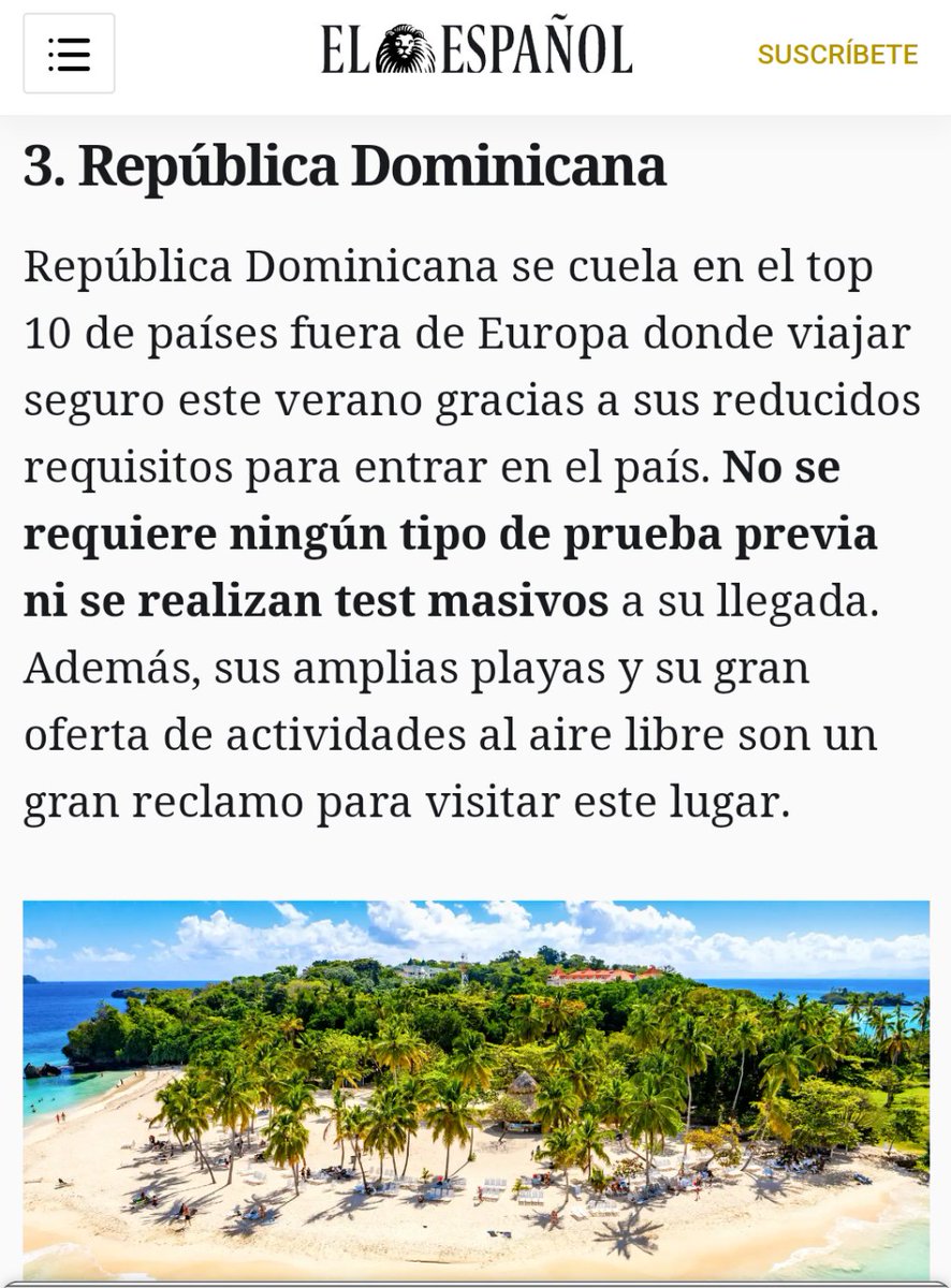 Eliam71's tweet photo. @DavidColladoM  yo quisiera saber como es que con tanto que resaltar, estando en el top3 como mejores destinos turisticos,el periodico @elespanolcom resalta como mas importante que #RepublicaDominicana no se requiere ningun tipo d prueba para ingresar @bolivarvalera @ElNaguero11 https://t.co/MKIE5gwY91