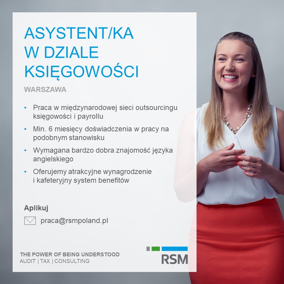 #RSMrekrutuje #PracaSzukaCzłowieka
Aplikuj ▶️ bit.ly/3xxDkvM
Do naszego biura w WARSZAWIE poszukujemy kandydatów/ek na stanowisko Asystenta/ki w Dziale Księgowości.
Zapraszamy do kontaktu!

#job #recruiting #hiring