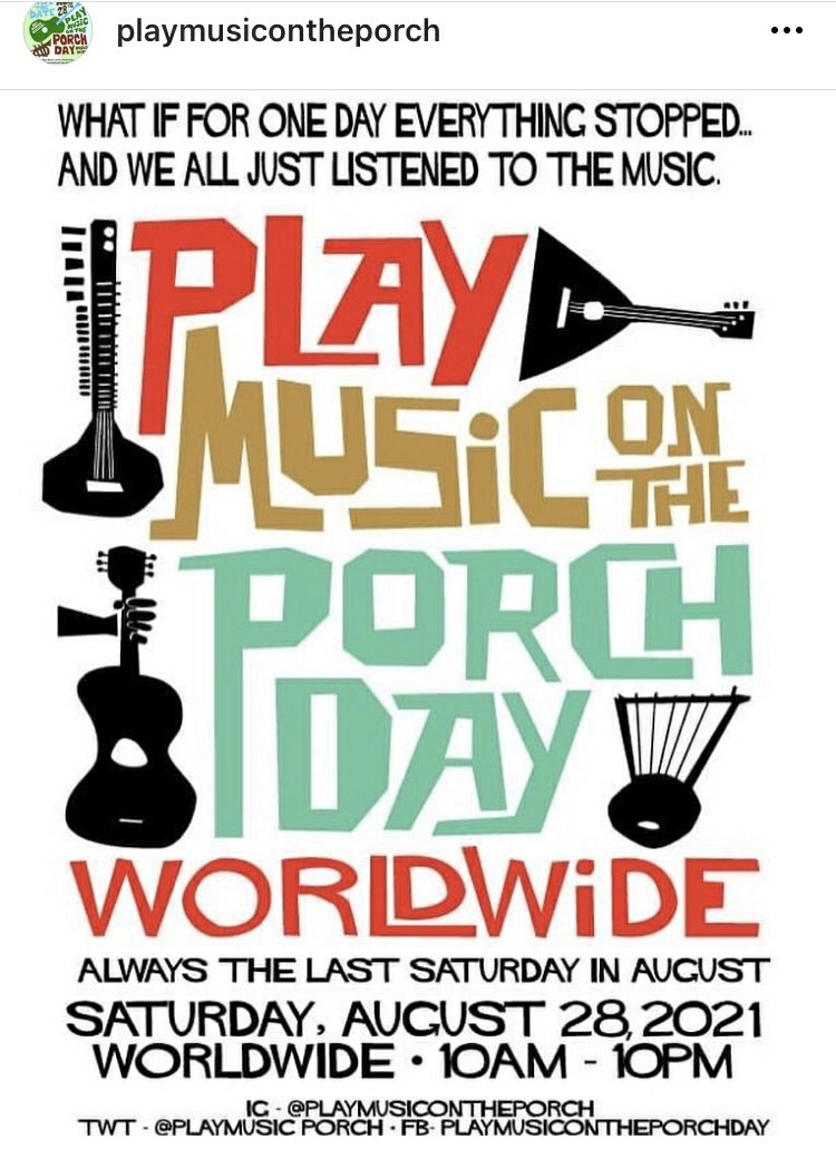 Save The Date:
🗓 August 28 2021

Where:
🌏🌎🌍 Worldwide

What:
Play Music On The Porch Day
🎶🎸🥁🎹🎺📯🪕🎷🎻🎺 🎤

How:
Play music outside.
Record a video of it.
Share using #playmusicontheporchday

Founded by: @PlayMusic_Porch

Thanks to @philrood for sharing about it!