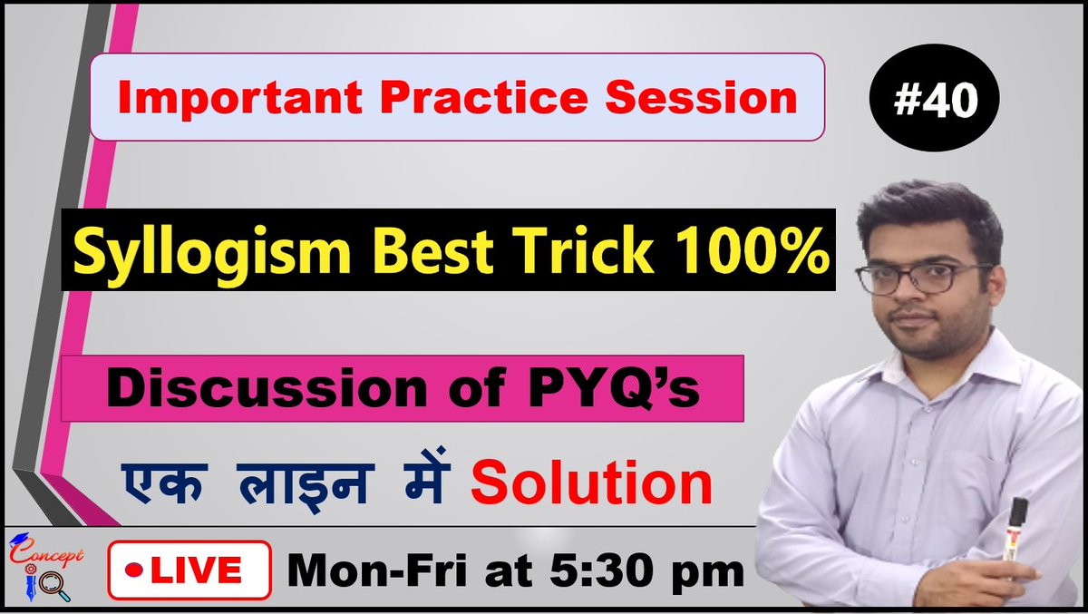 iq_concept's tweet photo. Set Reminder for Today's Topic: Syllogism
Best trick to solve Syllogism.
100% Effective Method
#concept_iq_
#conceptiqeducationalvlogs #arithmetictricks #reasoningtricks #education #Syllogism #bankingexams #banking #SBIBank #sbiclerk #SBIRecruitment2021

https://t.co/4UDvyyyGIX https://t.co/ojC05bDStf