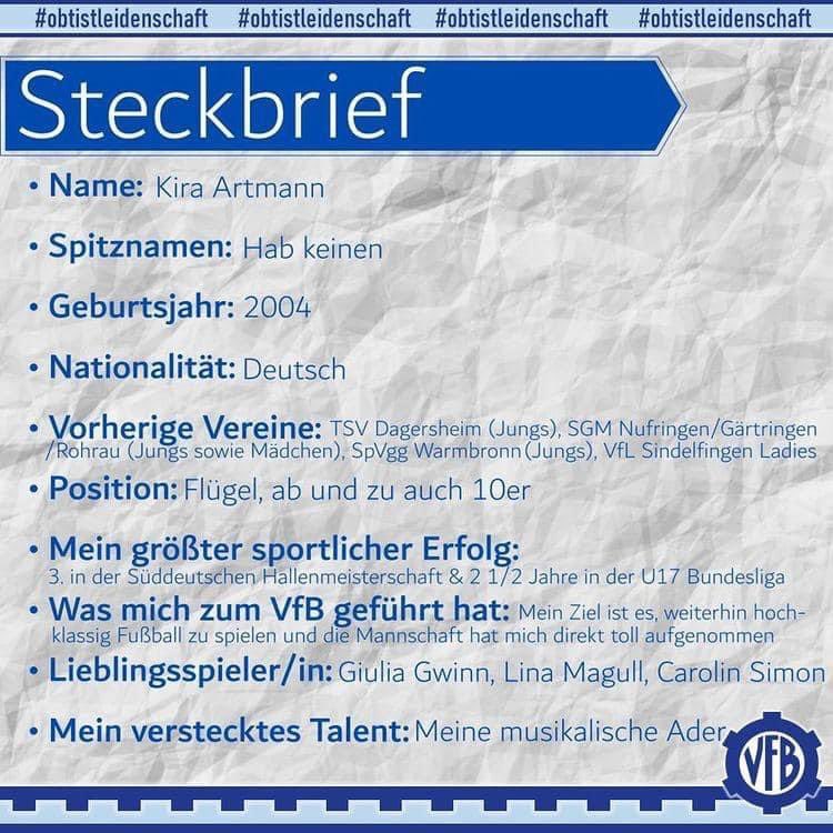 Weiter geht es mit unseren Neuzugängen, heute begrüßen wir Kira Artmann

Kira spielte bereits 2 1/2 Jahre in der Bundesliga der B-Juniorinnen des VfL Sindelfingen. Wir freuen uns sie nun bei uns im Team begrüßen zu dürfen! 

#wirsindeinteam #herzlichwillkommen #obtistleidenschaft