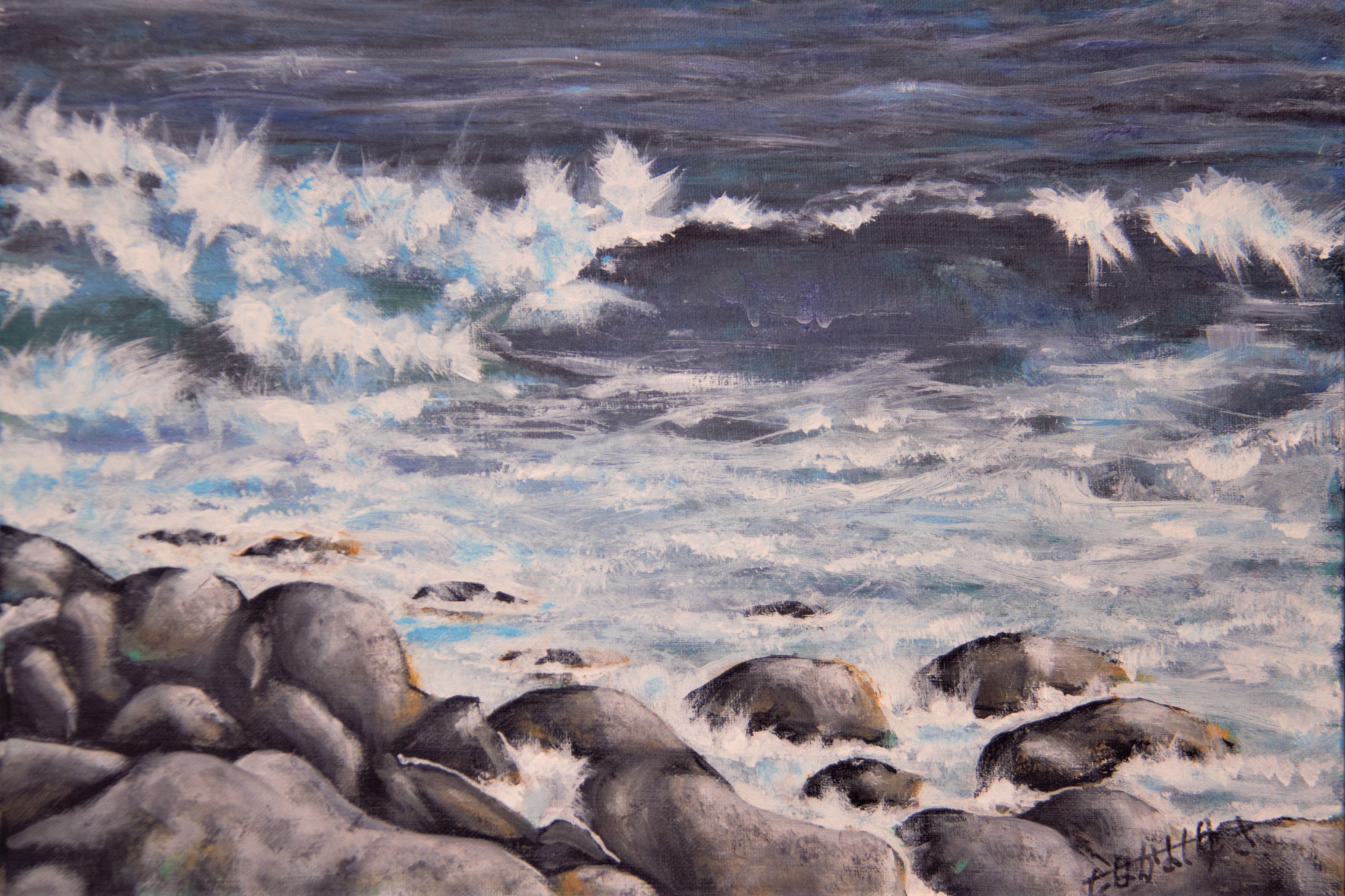 絵画アート☆原画（1点限り）『水平線のない世界』（アクリル