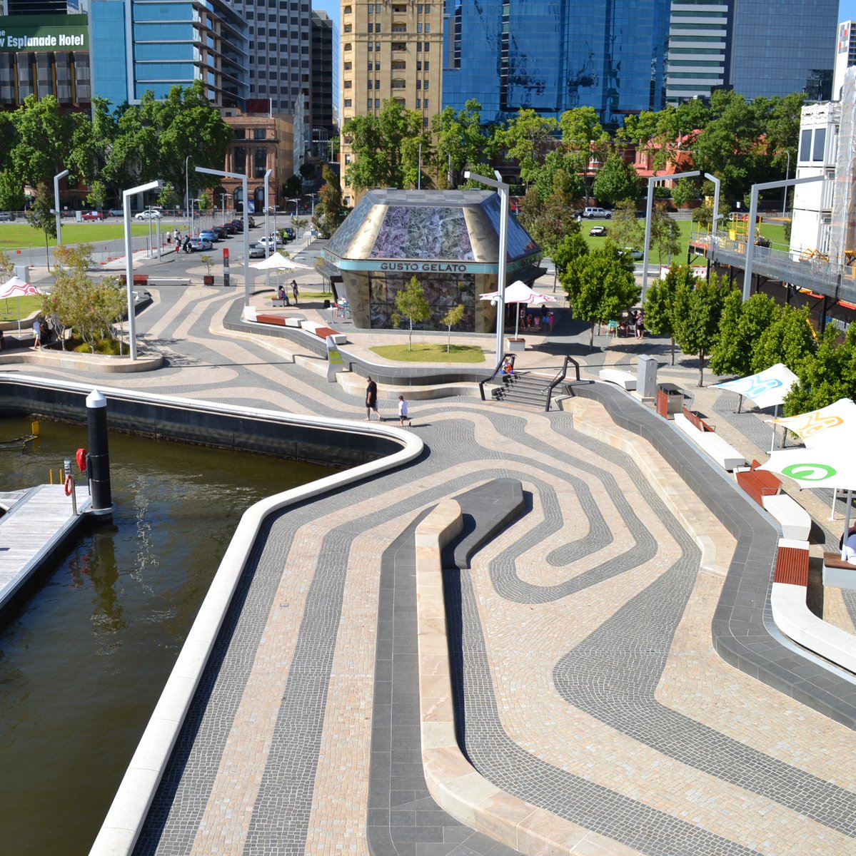 ARM and <a href="/TCL_studio/">TCL</a>'s Elizabeth Quay is on the land of WA's Noongar People. 

We created a swirly design motif called the ripple-wave pattern by dropping a virtual Wagyl (rainbow serpent) egg into virtual water &amp; recording the disturbances. 

#NAIDOC2021 #NAIDOC2021 #HealCountry