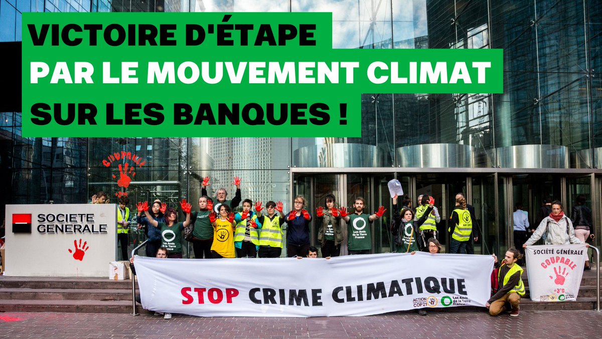 amisdelaterre's tweet photo. ✌️Victoire d'étape du mouvement climat sur les #banques🙌

Après des années de mobilisations, @SocieteGenerale annonce se retirer de 2 mégaprojets de gaz de #schiste au #Canada et reconnaît ainsi l’impact dévastateur de cette industrie 

[Thread]
▶️https://t.co/PZaXZCsTbH https://t.co/PVKq8eS8hq