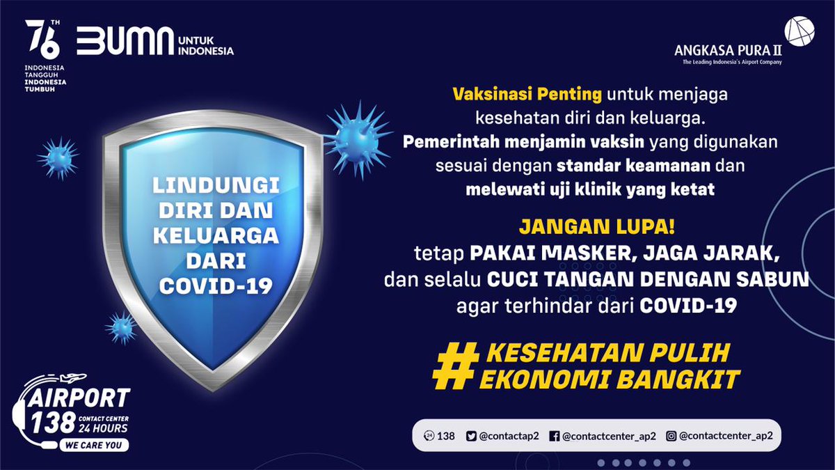 Buat yg masih sehat &amp; belum vaksin, ayo segera vaksin ya! 

Ini bukan cuma lindungi kita sendiri, tapi juga keluarga, teman &amp; orang-orang yg kita sayangi ❤️

Stay safe #AP2friends, semoga pandemi cepat berlalu 😇

#ContactCenter138