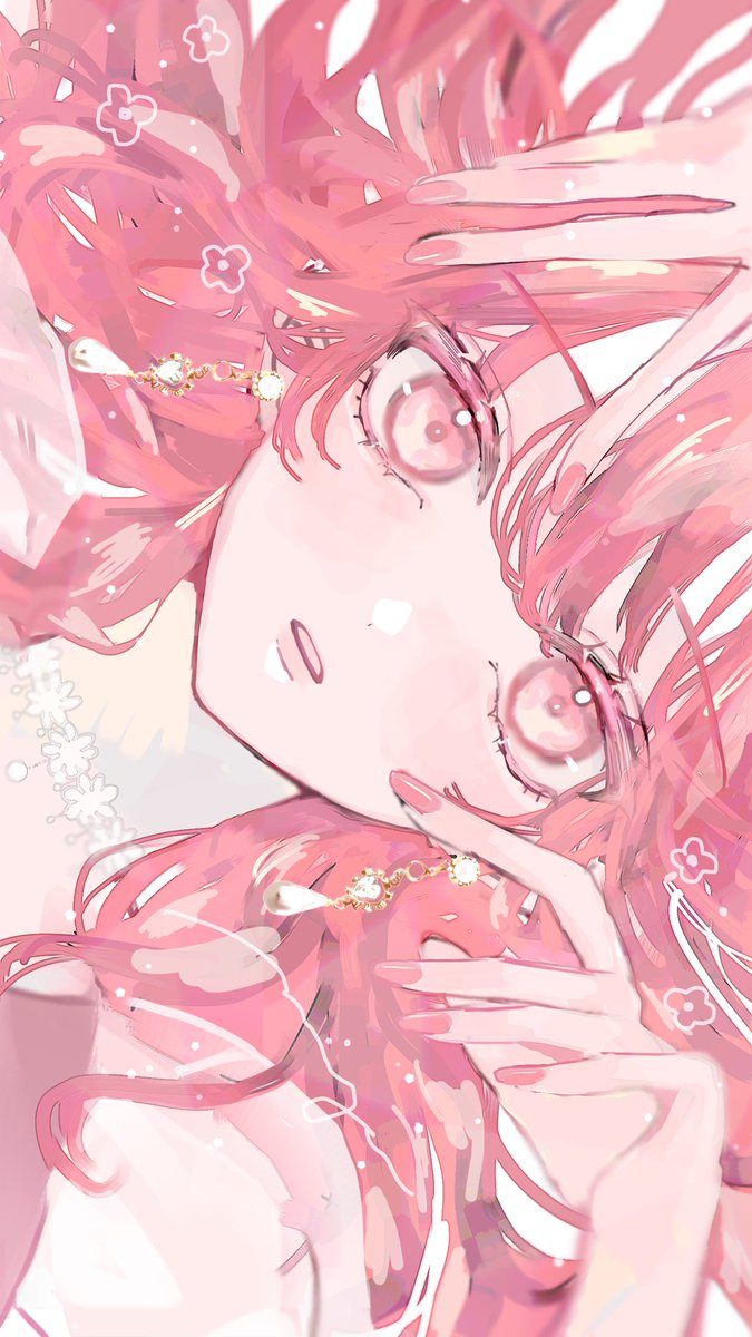 1girl solo looking at viewer pink eyes pink theme pink hair pink nails  illustration images
