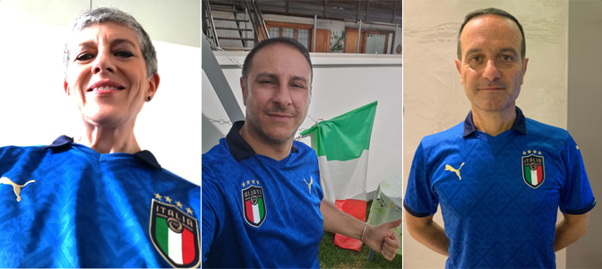 Loro sono i nostri Paola, Mario e Sandro, che si sono aggiudicati la maglietta della Nazionale con un contest interno. 
Siamo pronti per la finale di domenica: la più grande internet company italiana canta in coro forza Azzurri! 
#Italiaonline #piacerediconnetterti #ITAENG