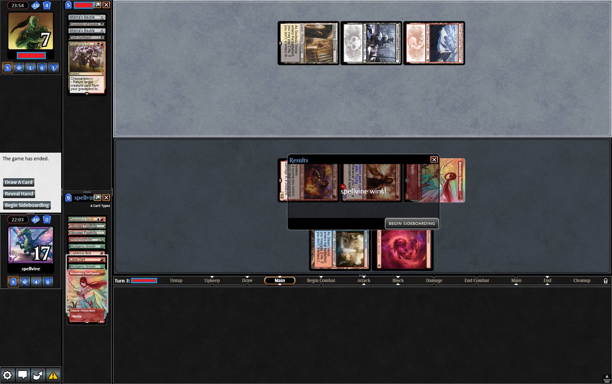 spellvine's tweet image. Watch out when you Kolaghan's Command a Dragon's Rage Channeler with your opponent already having three card types in their graveyard.

I discarded my fourth card type (creature) and my Channeler survived the Command. Great moment and a learning lesson.