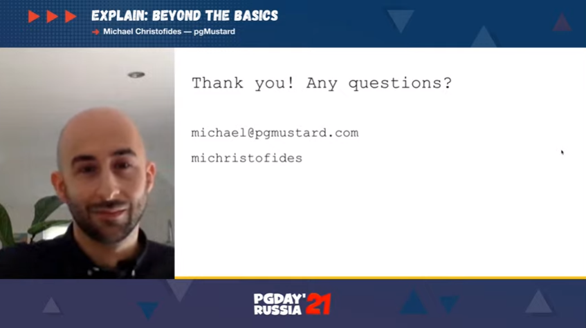 PGDayRussia's tweet photo. Do you have questions to Michael @michristofides? Ask on our YouTube channel https://t.co/h1o3Ja9KtL or in Slack https://t.co/OrXgoN4ubQ.
#PGDayRussia #PostgreSQL https://t.co/OIBPmkQdzF