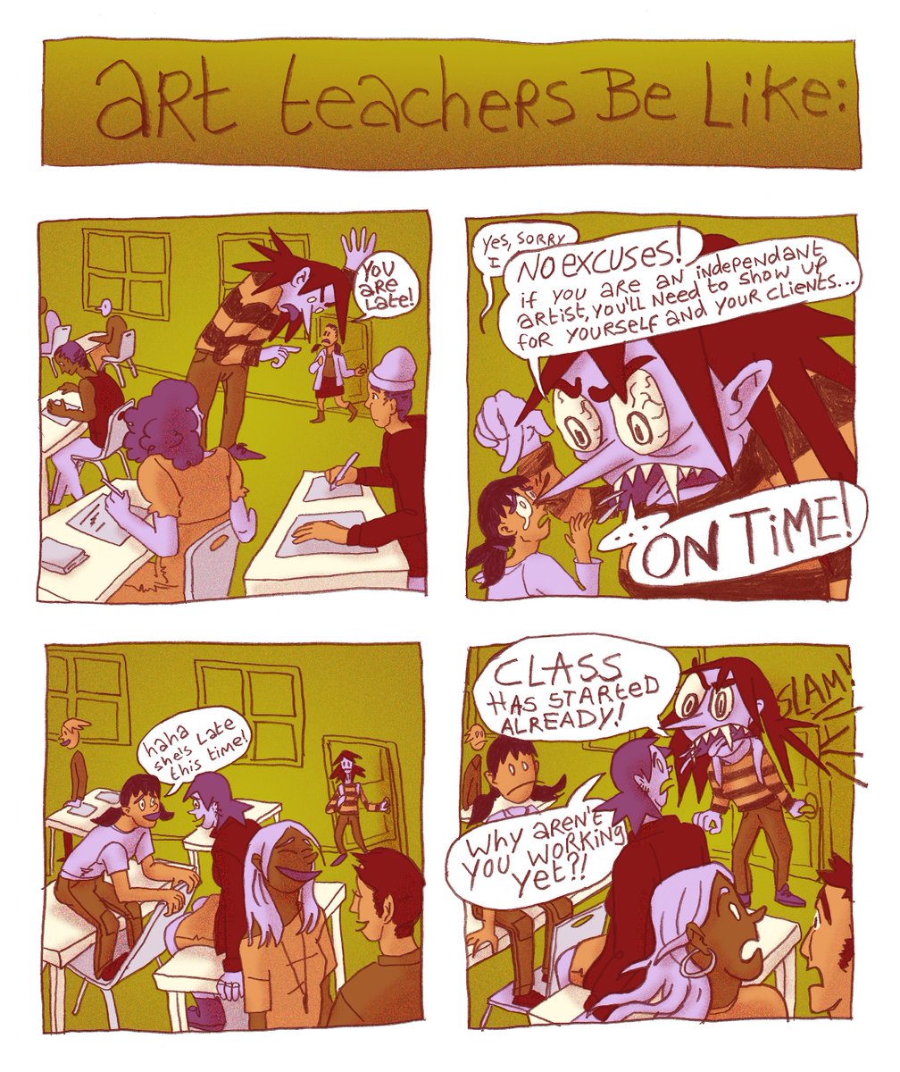 ZieeeeJ's tweet photo. Being late is not professional, right?
.
#teacher #artschool #artteacher #artschoolteacher #student #class #teachersbelike #studying #studyingart #art #comic #comix #beinglate #professionalartist #ontime #comics #dailycomic #stripszijncool #learning #julydotcomic #julydotcomic9 https://t.co/GqjvHbUD2F