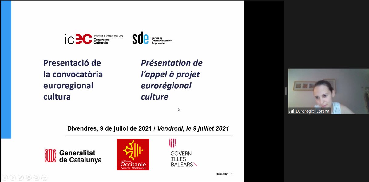 icec_cat's tweet photo. Avui l' @sdeicec ha fet una presentació de la convocatòria d'ajuts a projectes culturals #APC21 de l'Euroregió Pirineus - Mediterrània.
#SomImpuls #SomICEC https://t.co/8qC9P3WBR5