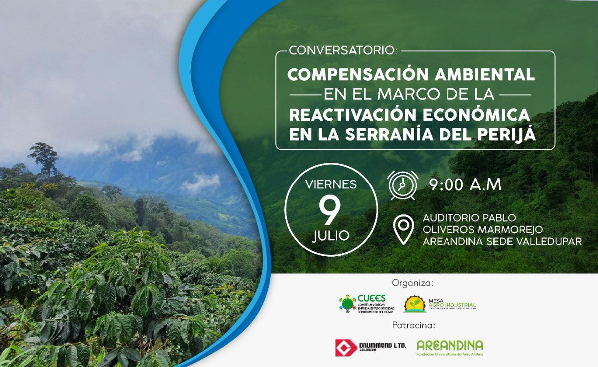DrummondLtdCo's tweet photo. Los invitamos a que se conecten desde las 9 a.m. al conversatorio ‘Compensación ambiental en el marco de la reactivación económica en la Serranía del Perijá’, en el que participará nuestro gerente de Biodiversidad y Compensación Ambiental, Armando Calvano: https://t.co/W4v9Yk9JGP https://t.co/otEjc1krGF