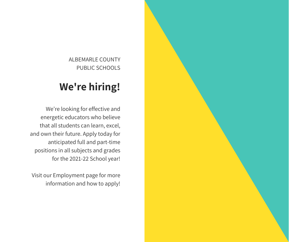 We're actively hiring teachers and school staff! Come join us -- see our Employment page for more information and how to apply. bit.ly/3hsCLO2