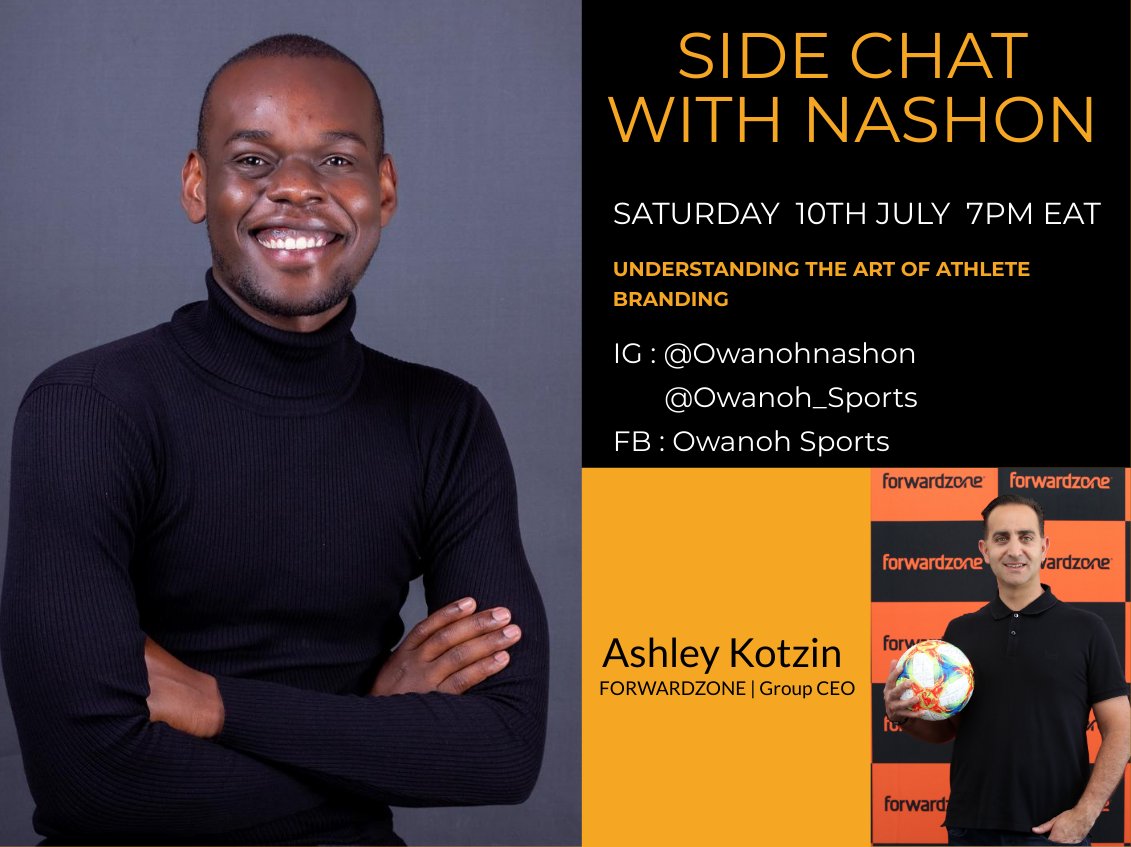 Ashley_Kotzin's tweet photo. Looking forward to talking to @OwanohNashon about the Art of Athlete Branding on #SidechatwithNashon this Saturday at 6pm SAST.
You can catch our conversation on:
https://t.co/DfxcAuYbuu
https://t.co/hosqMbbe8A
YouTube: SidechatwithNashon
#FZdifference #SportsMarketing https://t.co/uNb9Pz70t0