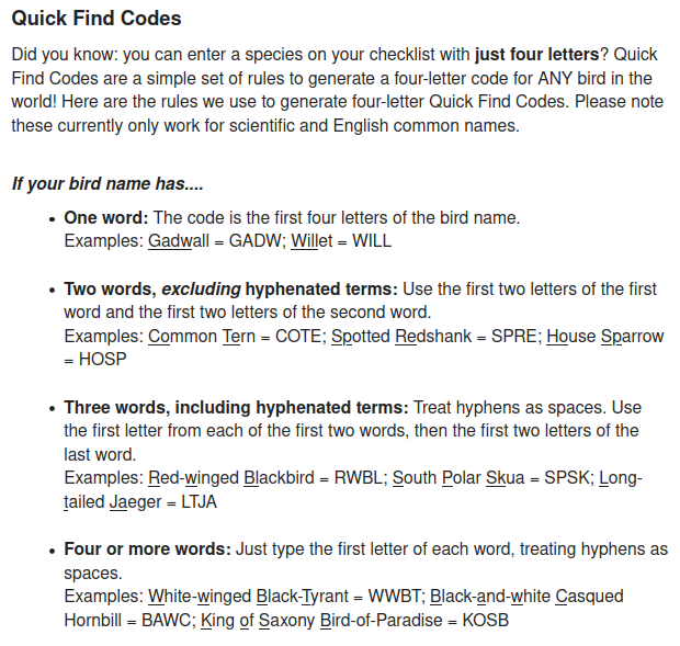 Bird Count India on X: A 4-letter word for every bird In eBird, when  entering your bird list or searching on the map page, you don't need to  type out the name