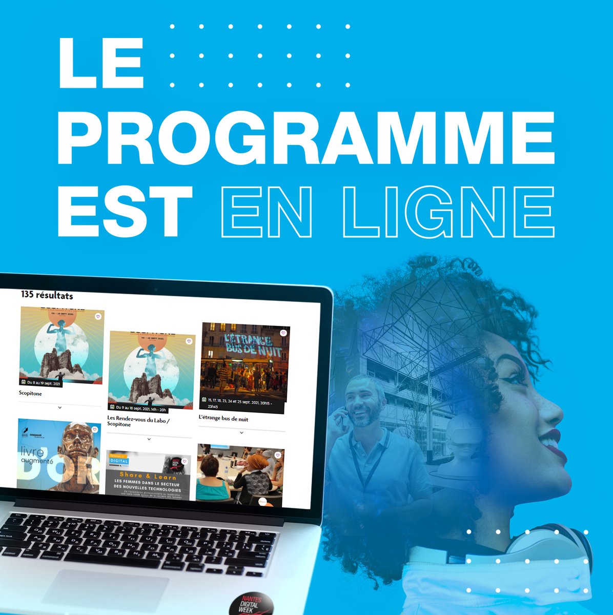 📣DEMANDEZ LE PROGRAMME !🎉
Découvrez les 143 #évènements de cette 8e édition !
MERCI aux 335 contributeurs !🤝
📅Et n'oubliez pas, #NantesDigitalW cette année c'est du 16 au 26 septembre 2021 !😍
👉Par ici : nantesdigitalweek.com/edition-2021/p…